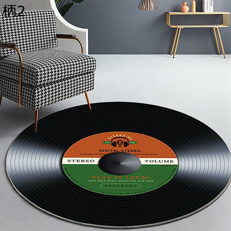 レコード柄 カーペット 円形ラグ 滑り止め マイクロファイバー 手触りのよい 防ダニ 抗菌 防臭 防音 洗える オールシーズン使用 冷房対策 床暖房対応 ホール/ベッドルーム/和室/客間/リビング 160*160cm [2]
