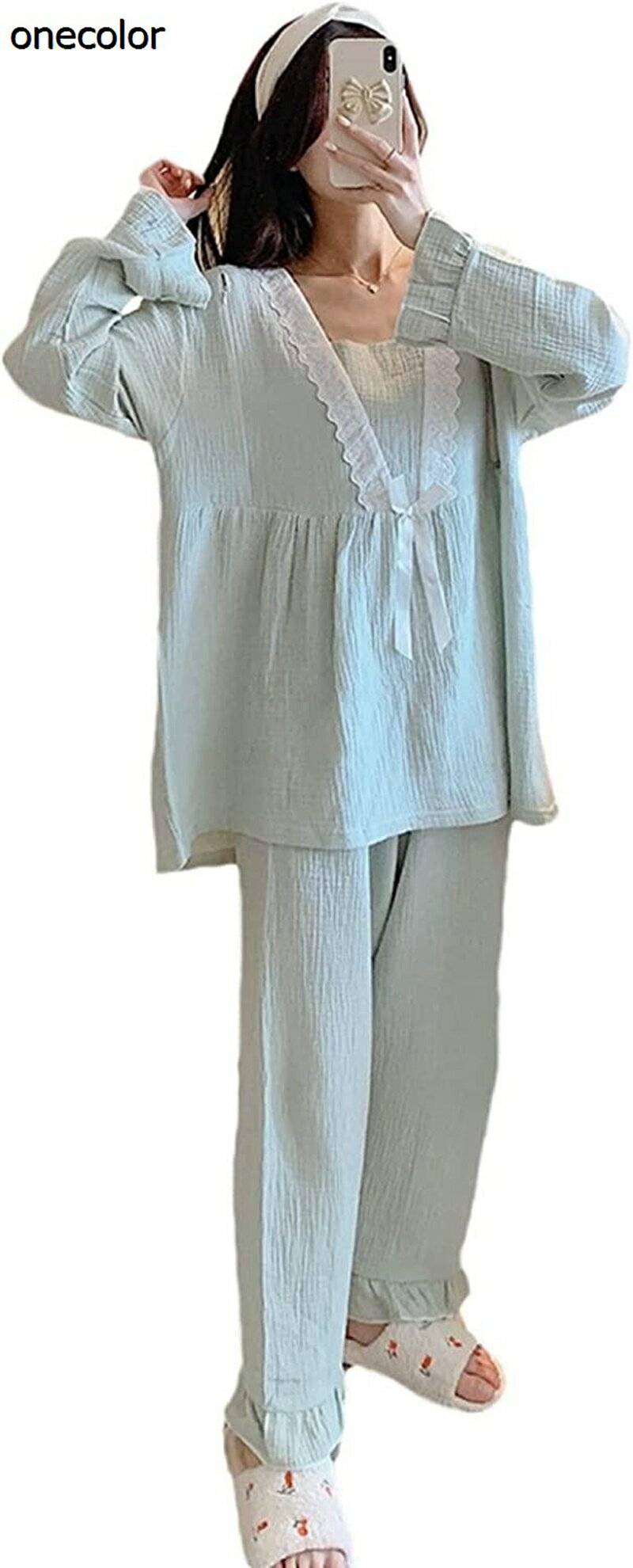 マタニティ パジャマ 綿100％ 長袖 長ズボン 隠し授乳口付き コットン ガーゼ 肌触り ウエスト調整可 産前 産後 入院 ルームウェア 妊婦服 部屋着 柔らかい 授乳