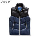 メンズ 秋冬 中綿ベスト ブラック 2XL 袖なし 立襟 防寒 保温 防風 おしゃれ ダウンベスト 軽量 コンパクト収納 カジュアル インナーベスト インナーダウン 冬服 登山 アウトドア
