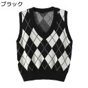 ニットベスト レディース Vネック 春秋 冬 防風 暖かい 柔らか生地 おしゃれ お出かけ 通学 通勤 レイヤード セーターベスト 韓国 アーガイル チェック柄...