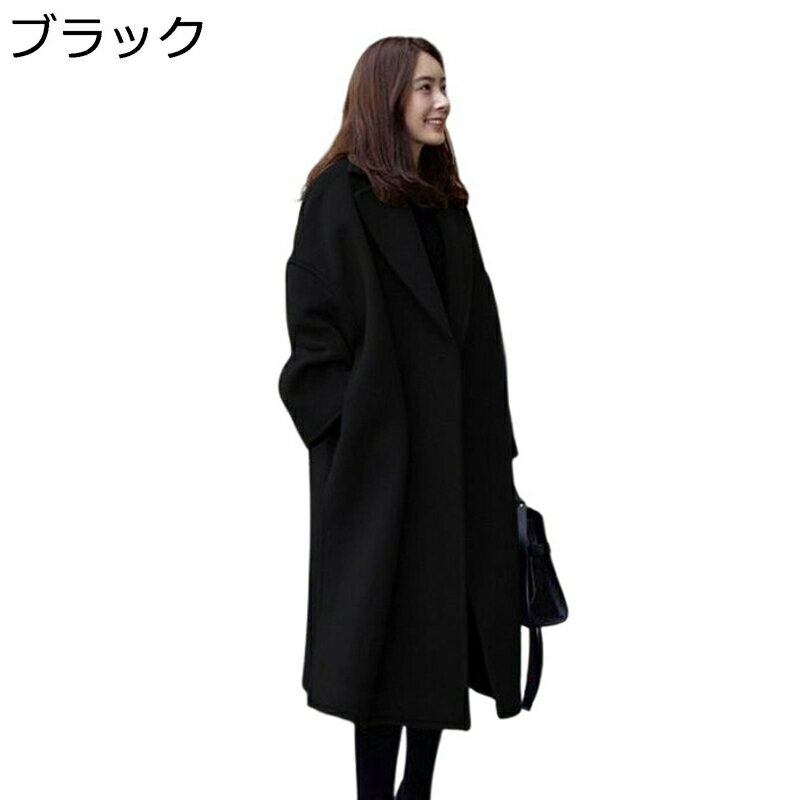 メルトンコート チェスターコート レディース ゆったり 着痩せ 大きいサイズ 2XL 秋冬 厚手 ラシャ 防寒 防風 暖かい ロング丈 トレンチコート カジュアル 通勤 お出かけ きれいめ 上品 無地 ブラック
