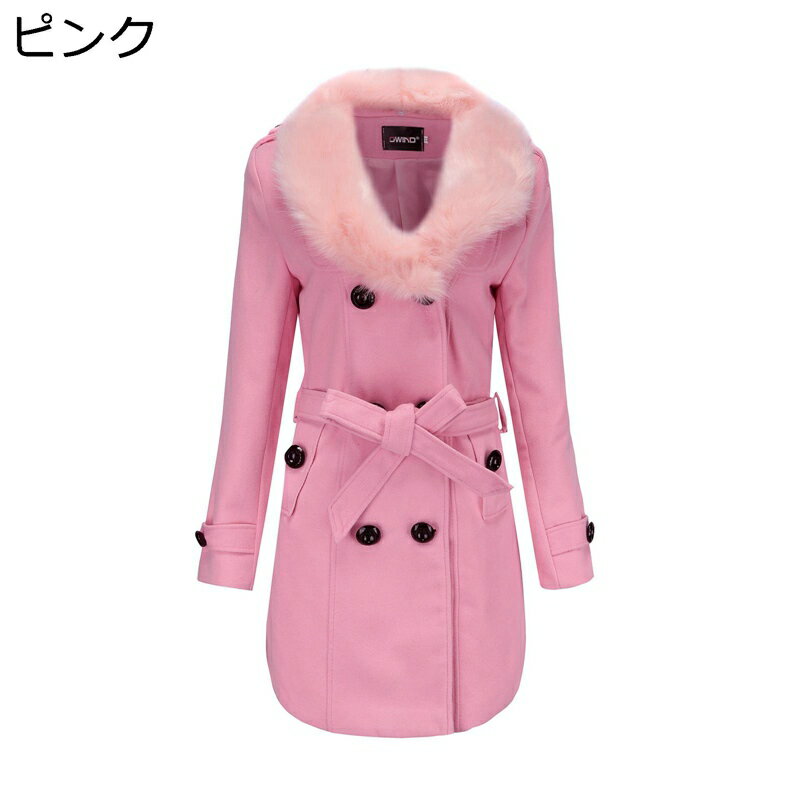 チェスターコート メルトン レディース 秋冬 膝丈 大きいサイズ ファー襟 防寒 暖かい カジュアル 着痩せ 修身 おしゃれ きれいめ ビジネス オフィス お出かけ ラシャコート ベルト付き ホワイト 4XL