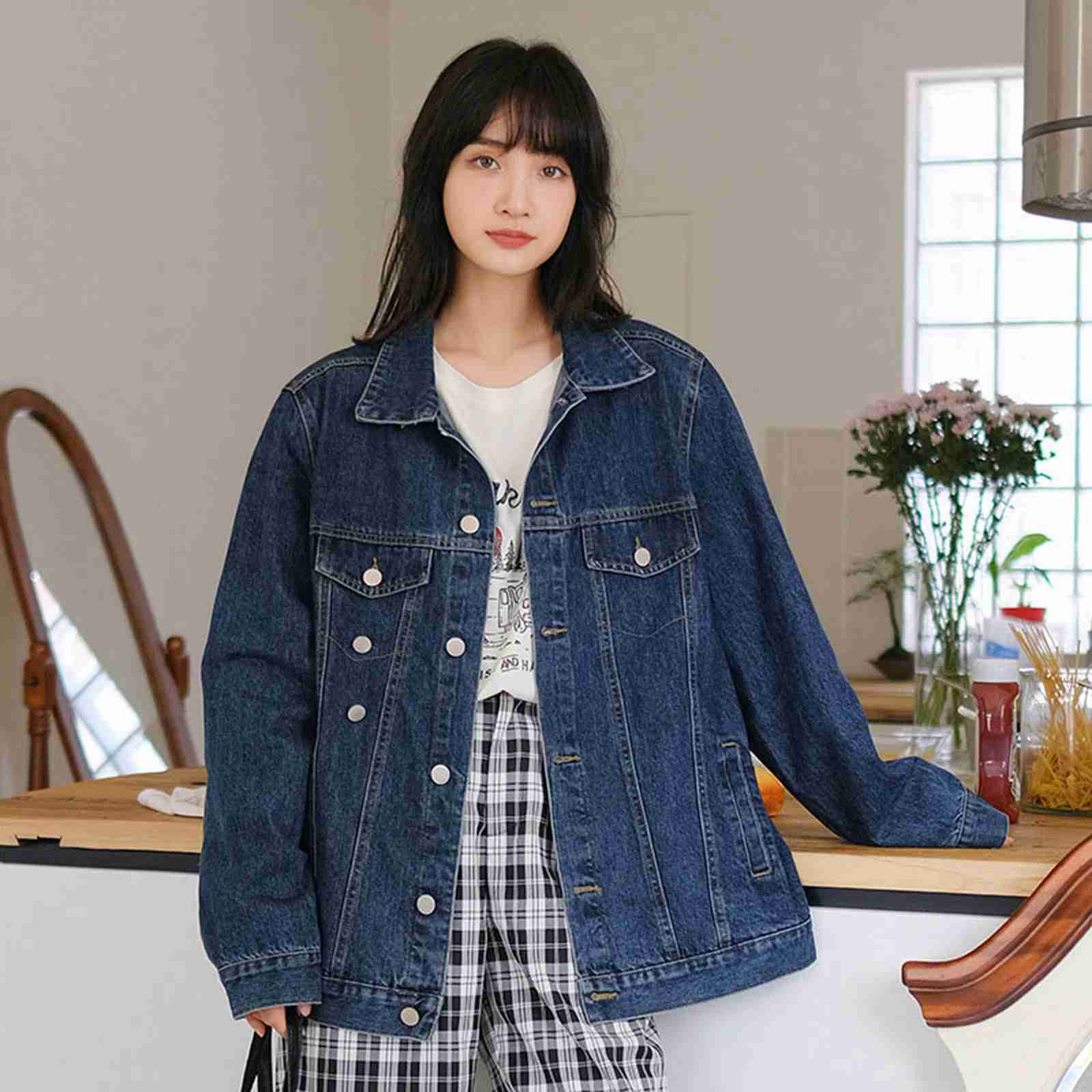 gジャン デニムジャケット レディース 春秋 ダメージ 長袖 ミドル丈 ボタン 折り襟 ジージャン ゆったり 大きいサイズ 体型カバー ジャケット ヴィンテージ スタイリッシュ 旅行 デイリー アウター 防風 防寒 ブルー