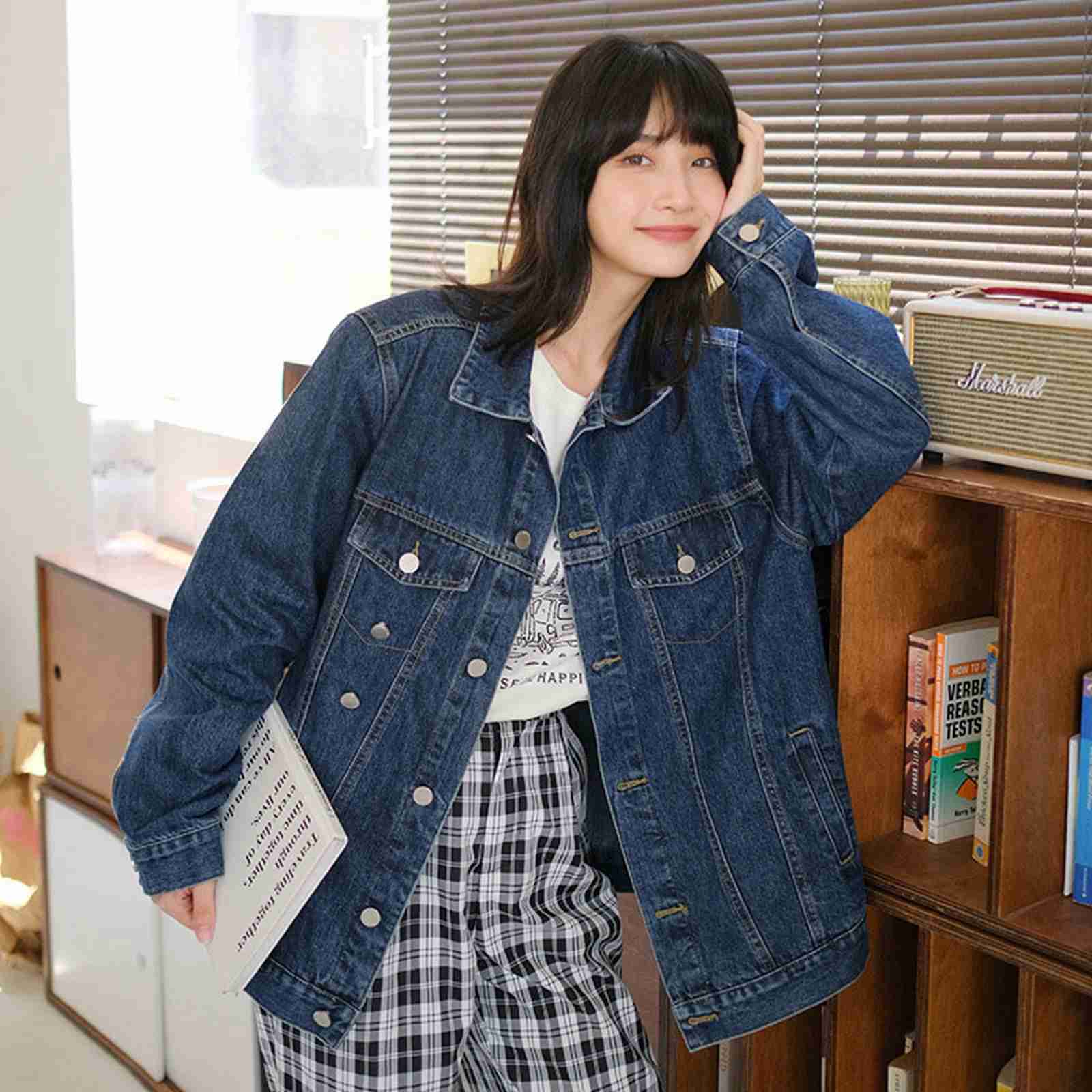 gジャン デニムジャケット レディース 春秋 ダメージ 長袖 ミドル丈 ボタン 折り襟 ジージャン ゆったり 大きいサイズ 体型カバー ジャケット ヴィンテージ スタイリッシュ 旅行 デイリー アウター 防風 防寒 ブルー