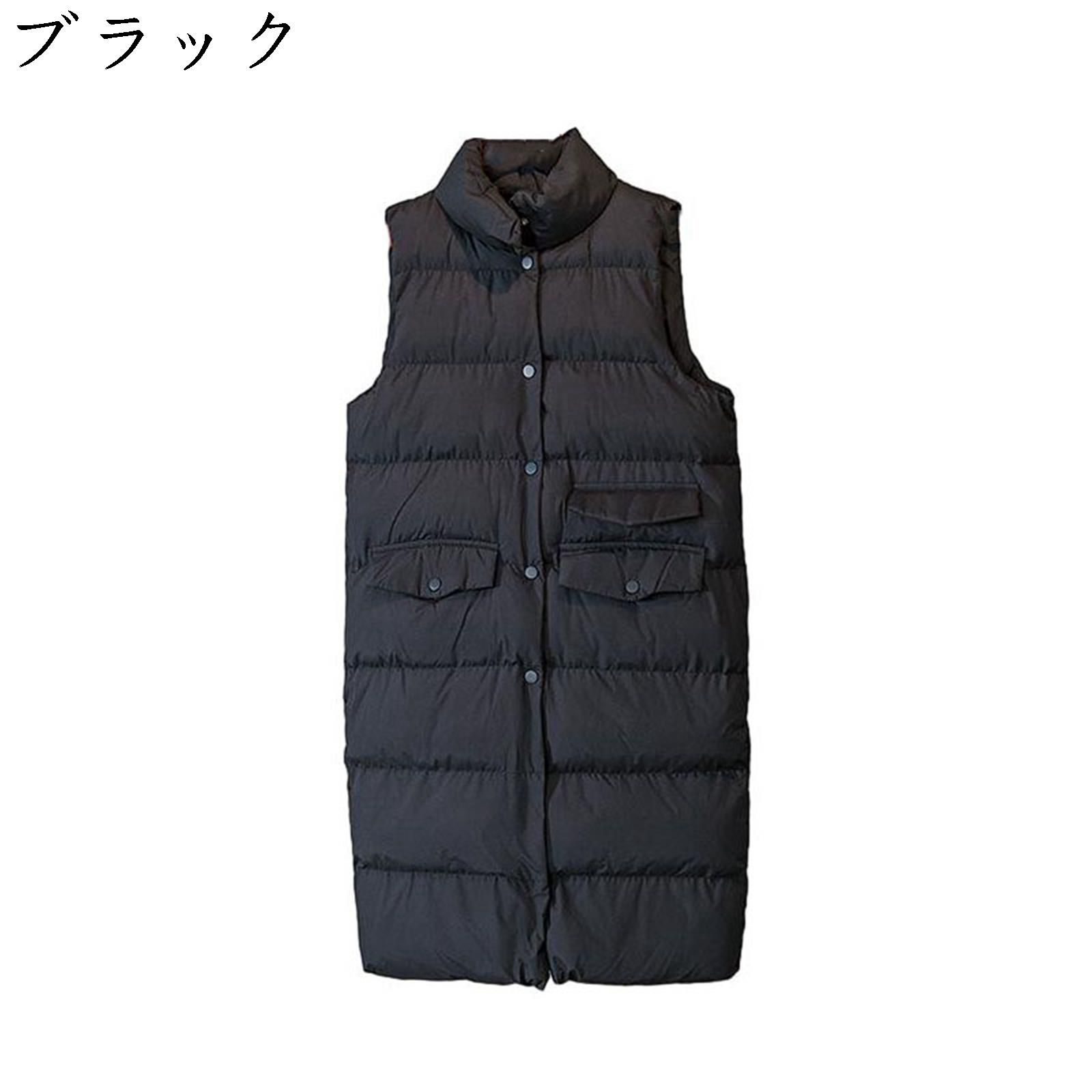 ダウンベスト レディース 女性 秋 冬 ミディアム丈 立ち襟 ノースリーブ ポケット ボタン 中綿ベスト あったか 防寒 大きいサイズ ゆったり 着痩せ パファーベスト 無地 おしゃれ 可愛い 通勤 ワーク