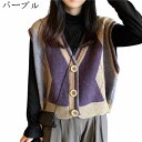 秋冬 ニットベスト レディース Vネック 着痩せ ストレッチ カジュアル 春 暖かい 防寒 ゆったり 袖なし セーターベスト ファッション アーガイル 韓国 シ...
