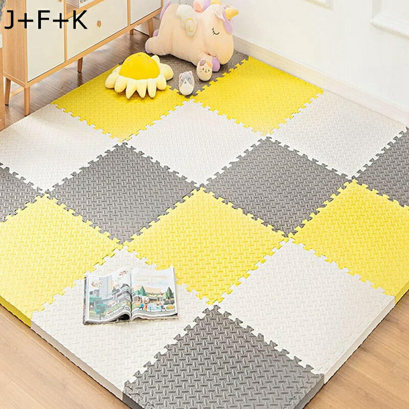 吸着マット ジョイントマット エコ 防臭 抗菌 汚れ防止 防音 防水 ケガ防止 弾力良く 滑り止め 柔らかい 厚め インテリア 知育 子供部屋 ホワイト+イエロー+グレー DIY可能 お手入れ簡単 無地 ペット猫犬用 掃除ラクラク 洗える