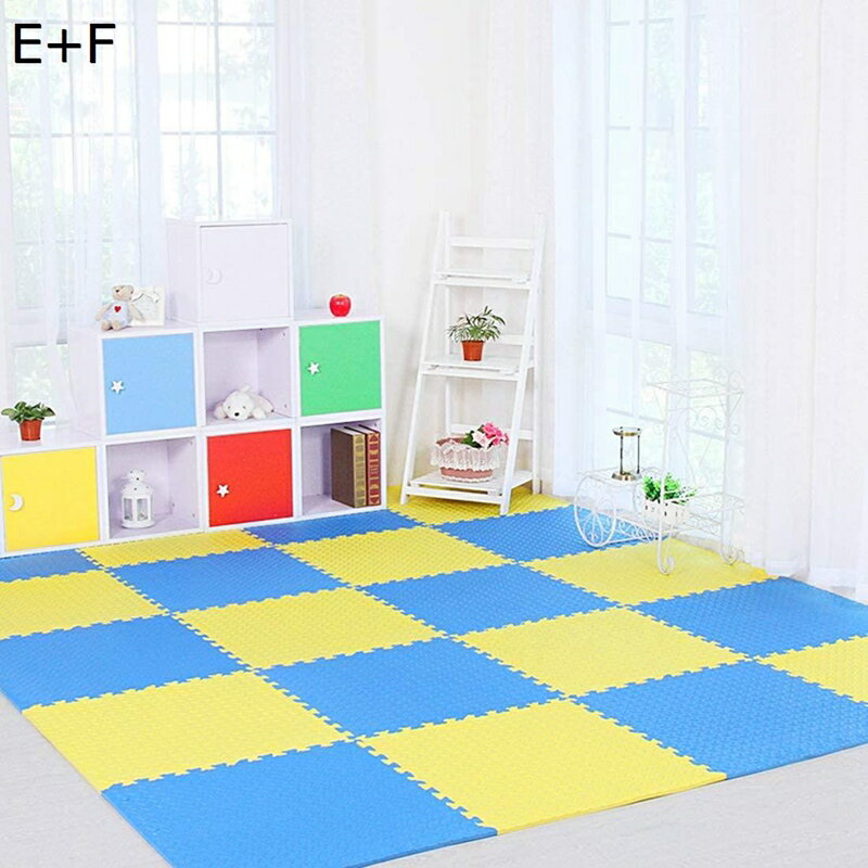 ジョイントマット パズルマット カーペット サイドパーツ付き 30cm 30枚 床暖房対応 子供部屋 防音 単色 ブルー イエロー ジョイントフロアマット PE 撥水 洗える プレイマット ペット キズ防止 転倒防止 ズレない 厚め 抗菌 セット(3)