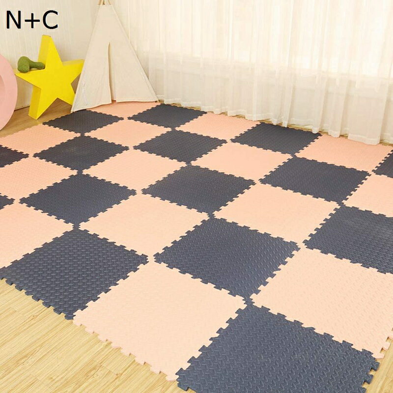 ジョイントマット プレイマット サイドパーツ付き 床暖房対応 子供部屋 防音 単色 ネイビー＋ピンク 30cm 24枚 ジョイントフロアマット PE 撥水 洗える ペット キズ防止 転倒防止 パズルマット カーペット ズレない 厚め 抗菌 セット