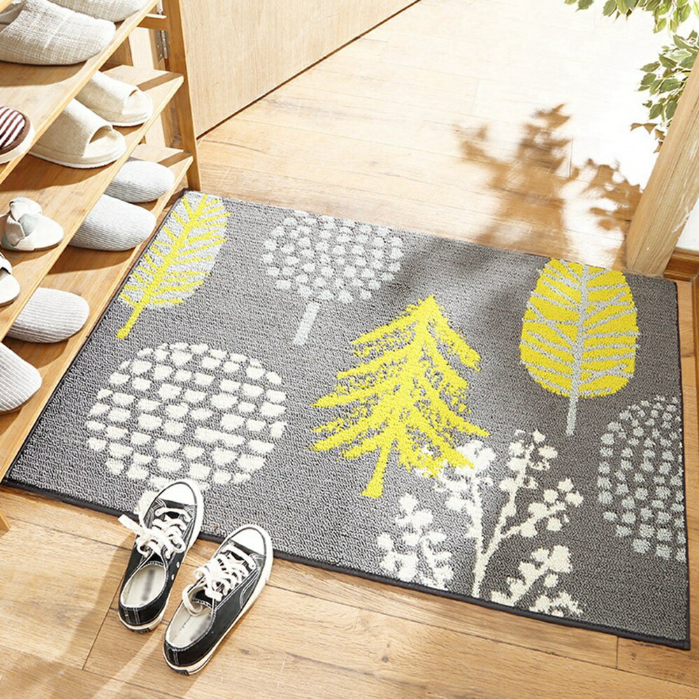 【全店10%OFFクーポン】80×110cm 玄関マット　キッチンマット　洗える　ラグ　北欧　グレー　リーフ　室内屋内用　滑り止め付　吸水速乾　ふわふわ　ドアマット　インテリア　リビング　バスルーム　ベッドルーム　防ダニ　抗菌防臭　ホットカーペット対応 敬老の日