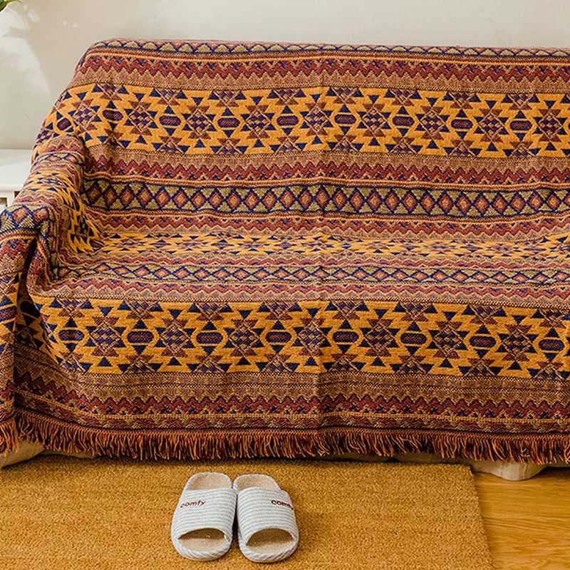 北欧 マルチカバー 幾何柄 90×90CM 両面使える フリンジ付き 大判 正方形 長方形 ソファ ソファカバー 1人掛け 2人掛け 3人掛け おしゃれ キズ防止 犬猫対策 毛布 ペットカバー 保護カバー 四季通用 洗える [2]