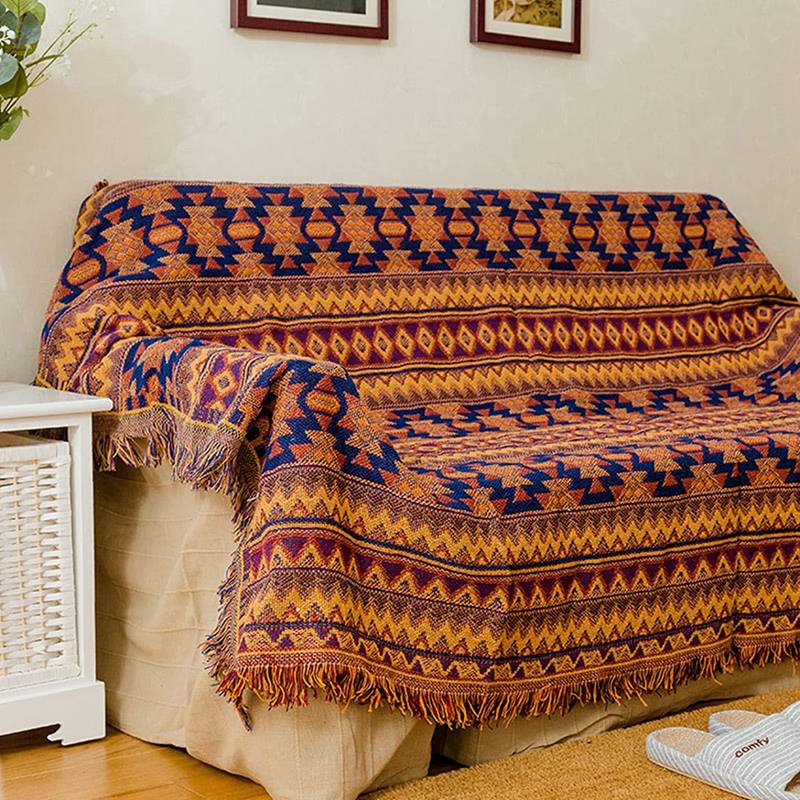 北欧 マルチカバー 幾何柄 90×90CM 両面使える フリンジ付き 大判 正方形 長方形 ソファ ソファカバー 1人掛け 2人掛け 3人掛け おしゃれ キズ防止 犬猫対策 毛布 ペットカバー 保護カバー 四季通用 洗える [3]