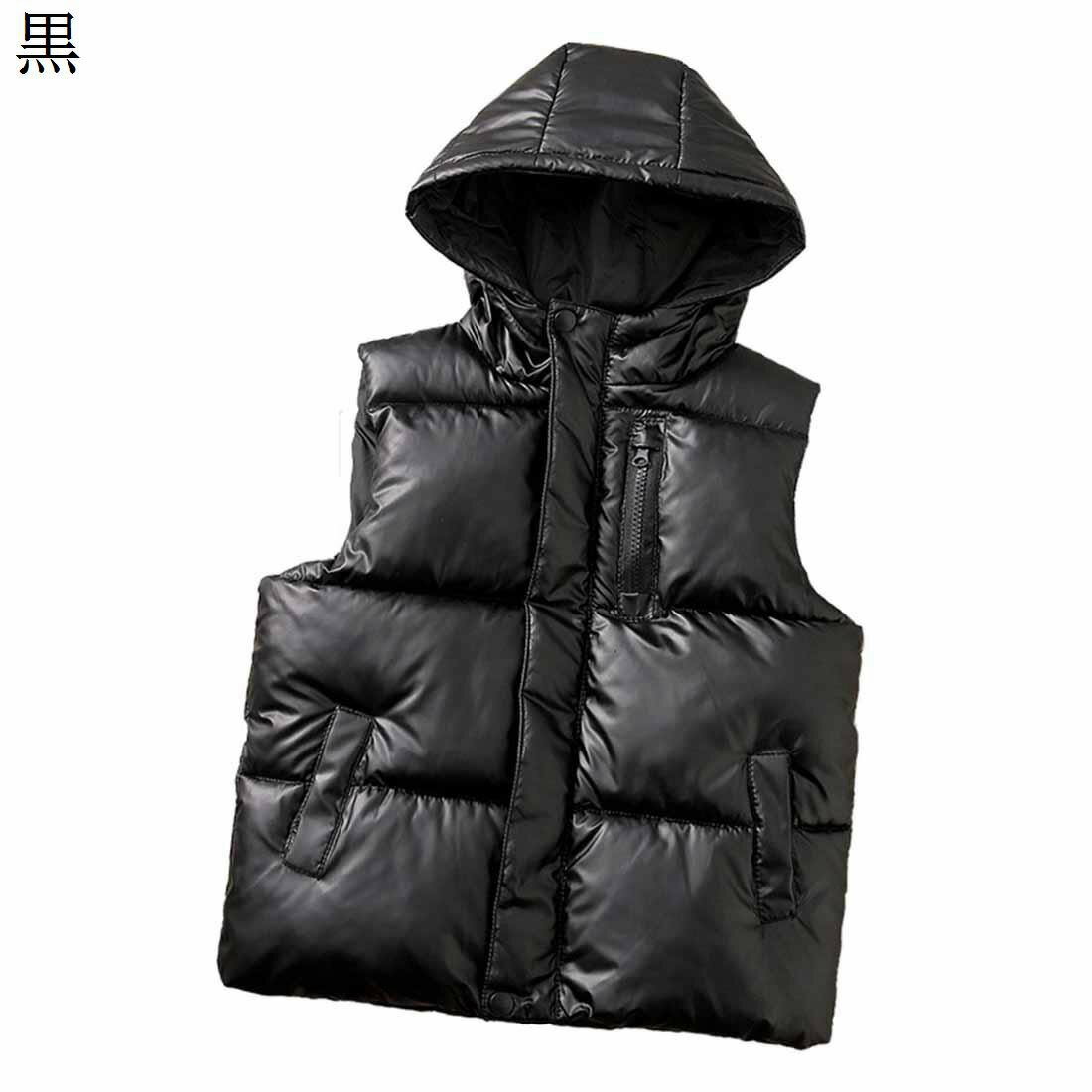 子供ベスト 男の子 女の子 中綿ベスト フード付き 男女兼用 防寒ベスト アウター ノースリーブ 暖かい フード取り外し不可 秋冬 無地 防寒 防風 軽量 上着 普段着 部屋着 登山 通学 通園 お出かけ