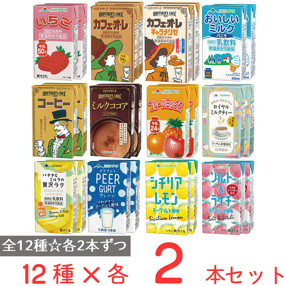 らくのうマザーズ 飲料セット 12種各2本 バラエティ 詰め合せ 常温 保存 乳飲料 生乳 紙パック 飲料 飲み物 ドリンク まとめ買い