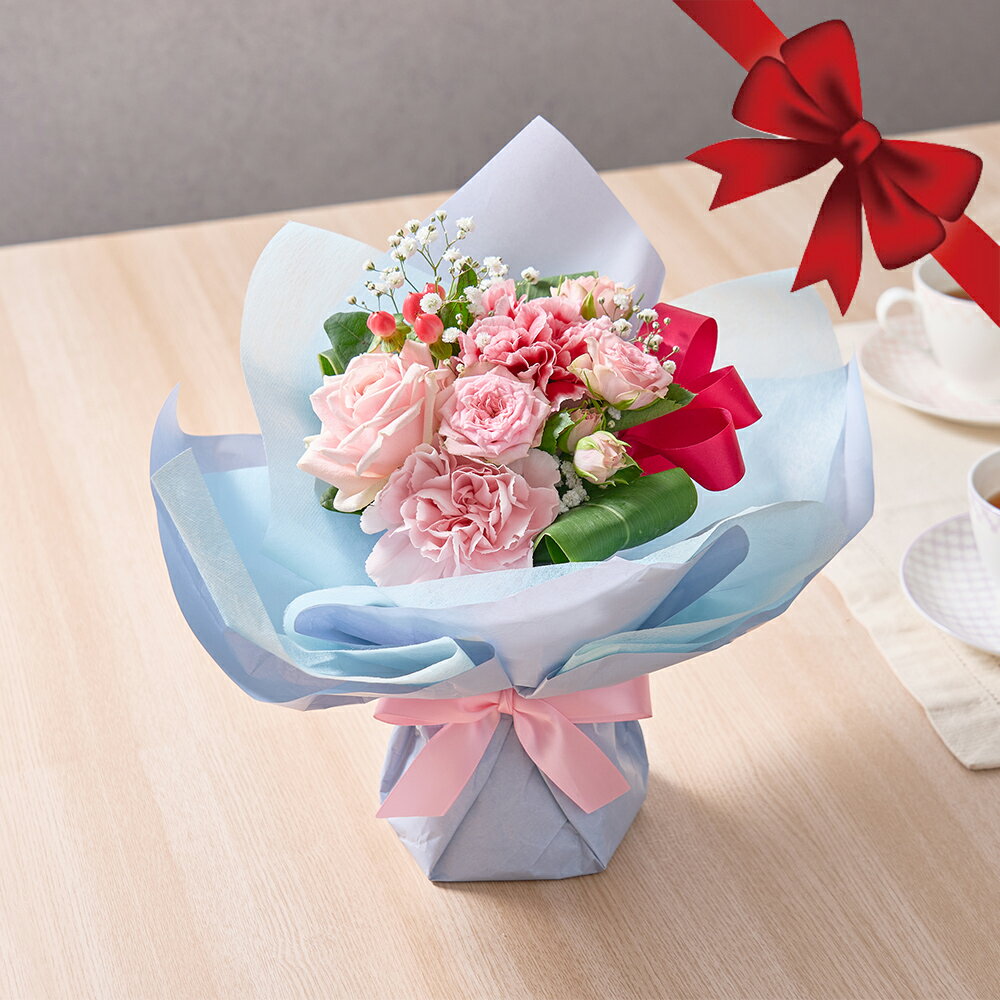 バラとカーネーションのそのまま飾れるブーケ 彩りスイートピンク 母の日 ギフト 花 カーネーション  ...