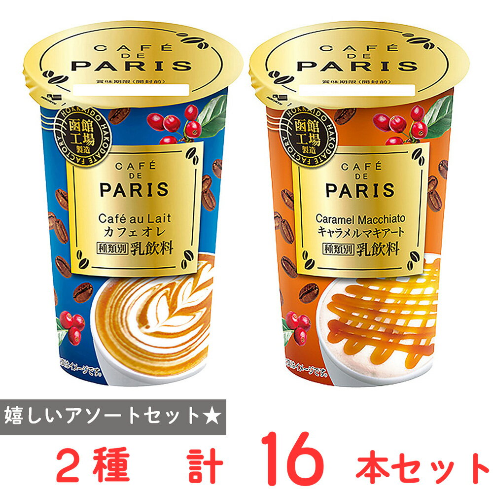 [冷蔵] 北海道乳業 カフェオレ キャラメルマキアート 2種各8本 計16本