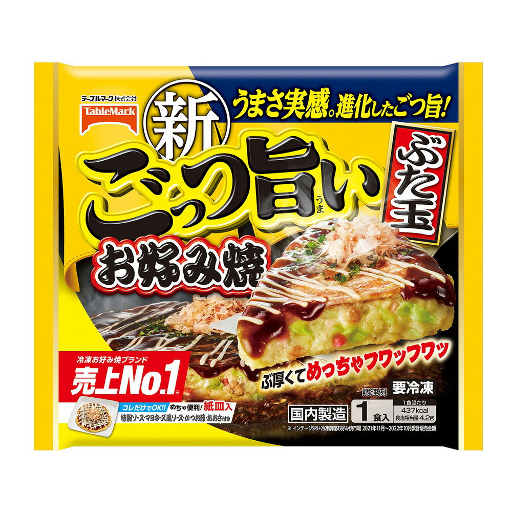 ●商品特徴シャキシャキのキャベツ、ふんわり生地、ジューシーなぶた肉が食欲をそそります。【レンジで簡単調理!ぶた玉お好み焼!】シャキシャキのキャベツ、ふんわり生地、ジューシーなぶた肉が食欲をそそります。●原材料【お好み焼】野菜〔キャベツ（国産）、やまいも〕、全卵、小麦粉、豚肉、牛脂、紅しょうが、揚げ玉、食塩、かつおエキス調味料、砂糖、ポークエキス、香味油脂、香辛料／トレハロース、調味料（アミノ酸等）、増粘多糖類、加工デンプン、酸味料、着色料（紅麹）、膨張剤、（一部に小麦・卵・牛肉・大豆・豚肉・やまいもを含む）【ソース】糖類（砂糖、果糖ぶどう糖液糖）、野菜・果実（トマト、りんご、たまねぎ、にんにく）、たん白加水分解物、醸造酢、食塩、香辛料／増粘剤（加工デンプン）、カラメル色素、調味料（アミノ酸等）、酸味料、（一部に大豆・りんごを含む）【マヨネーズ風ソース】食用植物油脂、砂糖、卵黄、醸造酢、食用精製加工油脂、食塩、乳たん白、香辛料／加工デンプン、調味料（アミノ酸）、（一部に卵・乳成分を含む）【かつお削りぶし】かつおぶし【あおさ加工品】あおさ●保存方法冷凍庫（−18℃以下）で保存してください。●備考冷凍庫（−18℃以下）で保存してください。●アレルゲン卵 乳 小麦 牛肉 大豆 豚肉 やまいも りんご