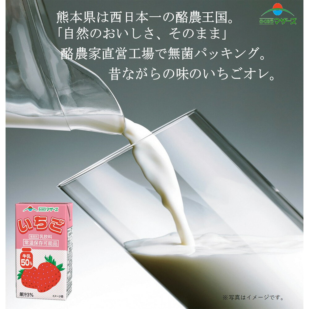 らくのうマザーズ いちご 250ml×12個 常温 保存 乳飲料 生乳 紙パック 飲料 無菌充填 熊本県 苺ミルク いちご牛乳 3