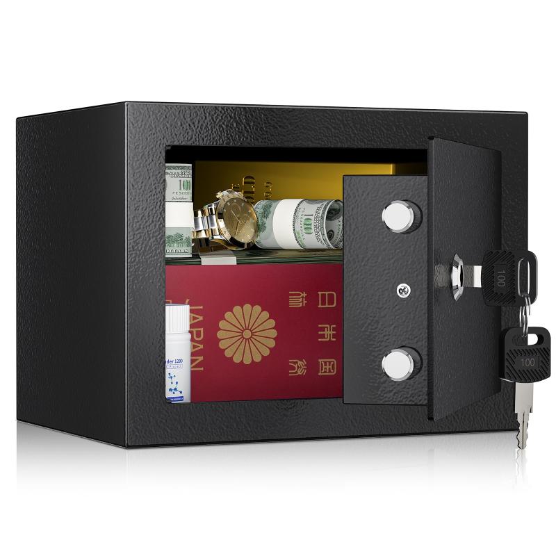 WASJOYE 家庭用金庫 キーロック式 セキュリティーボックス 業務用 店舗用 会社用 防犯金庫 保管庫 A4用紙に対応 仕切り板 鍵付き 壁・床に固定可能 日本語取扱説明書付き