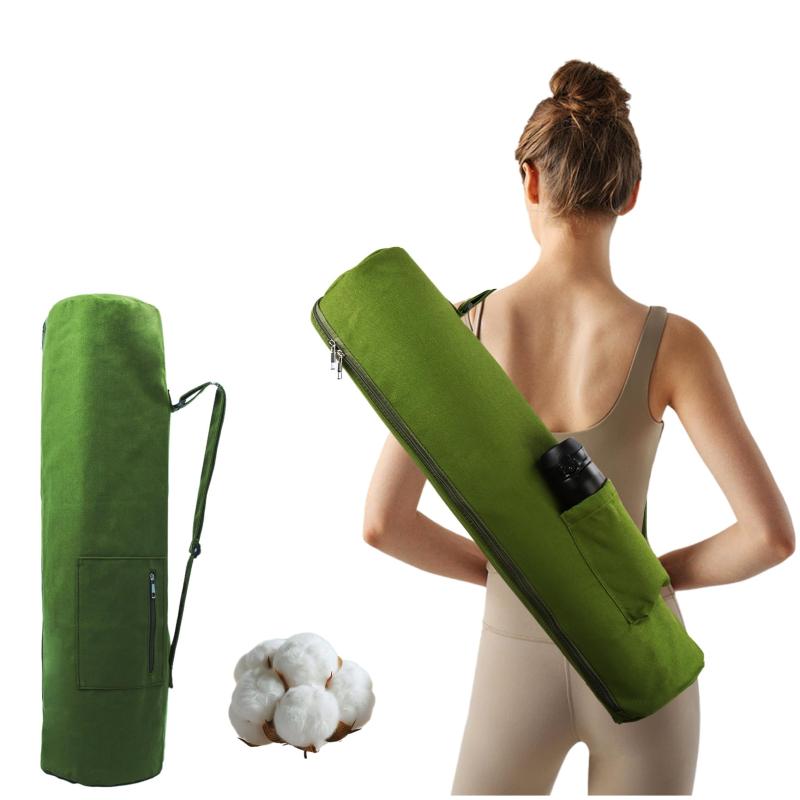 Baestappy 綿素材 ヨガマットバッグ 大口ファスナーヨガバッグ 2つの多機能ストレージポケット付き 調節可能なショルダーストラップ 持ち運び便利