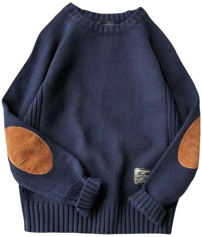 [aspersio] [アスペルシオ] エルボーパッチ ざっくり ニット 丸首 セーター 長袖 トップス メンズ