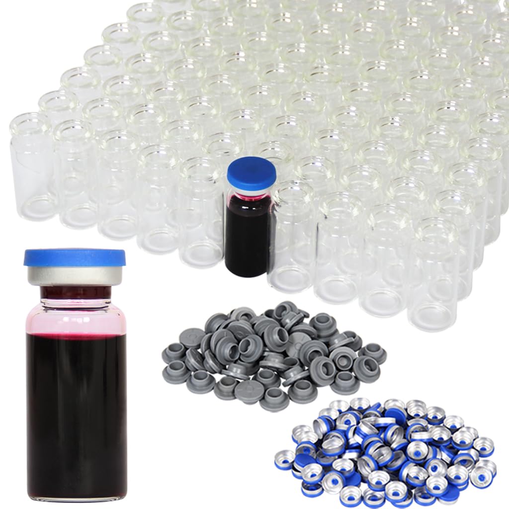 ・容量:10ml (2-1/2ドラム) ・材質:クリアガラス、プラスチック、アルミニウム、ゴム ・セット内容:100個パック ・口径:20mm ・形状:平底