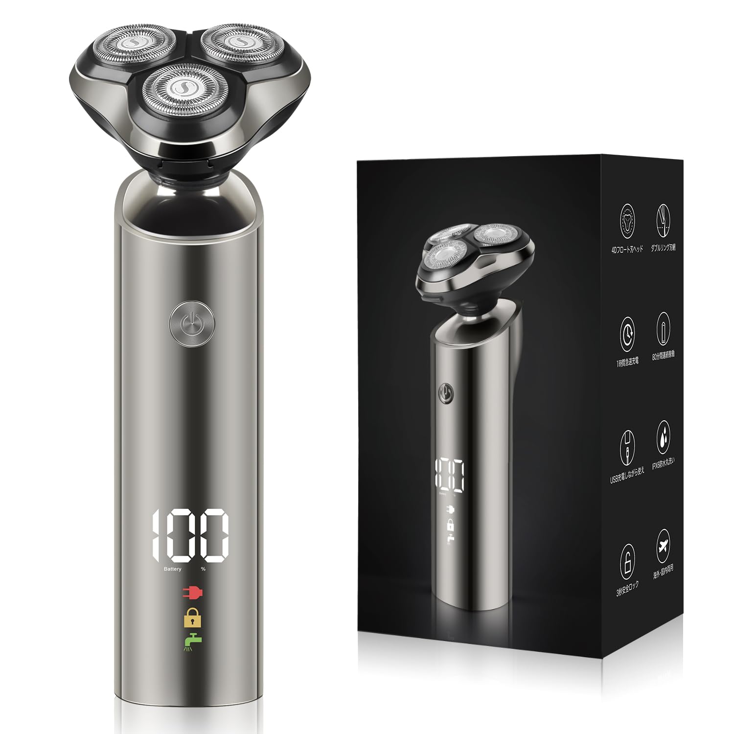 ・駆動方式:回転式 ・防水性能:IPX6 ・給電方式:USB充電式 ・機能:乾湿両用、お風呂剃り対応、ロック機能、海外対応 ・カラー:ブラウン