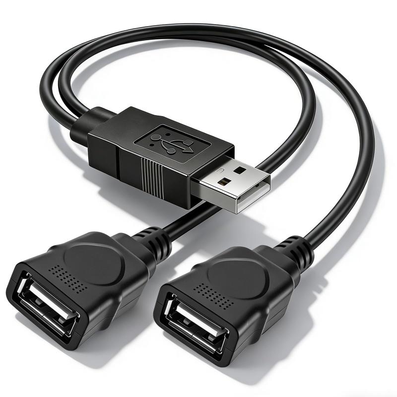 USB分岐器Yケーブル、USB 2.0 Aオス対2両メス延長線アダプタケーブル、30 cm、自動車、携帯電話、ノートパソコンなどに適用する（1件