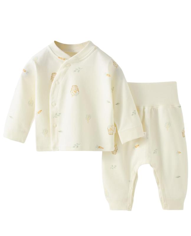 [Hapipana] ベビー服 腹巻き付き パジャマ 上下セット 前開き 綿100％ ミドル ハイネック 長袖 ナイト..