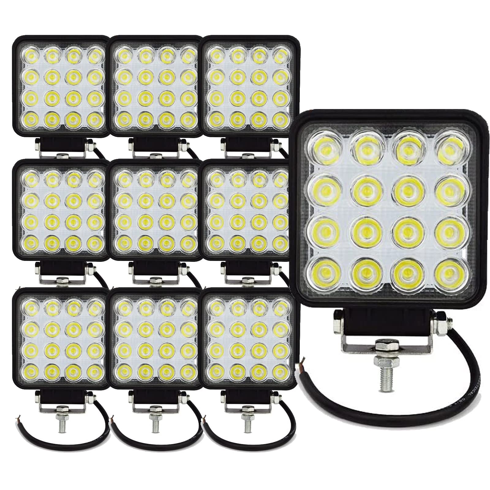 Rakuten - LED作業灯 ワークライト 48W 12V 24V 10個セット ホワイト 6000K 防水 投光器 汎用 オフロード車 ATV SUV UTV 4WD ボート トラック フォークリフト 除雪車 漁船 トラクター 農業機械 建設機械