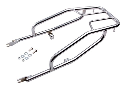 ・適合車種:SR500(85-00)、SR400(78-16) ・荷台サイズ:前幅260×後幅220×長さ200mm ・許容積載量:3.5kg ・外周:φ19.1mm ・材質:スチール ・仕上げ:クロームメッキ