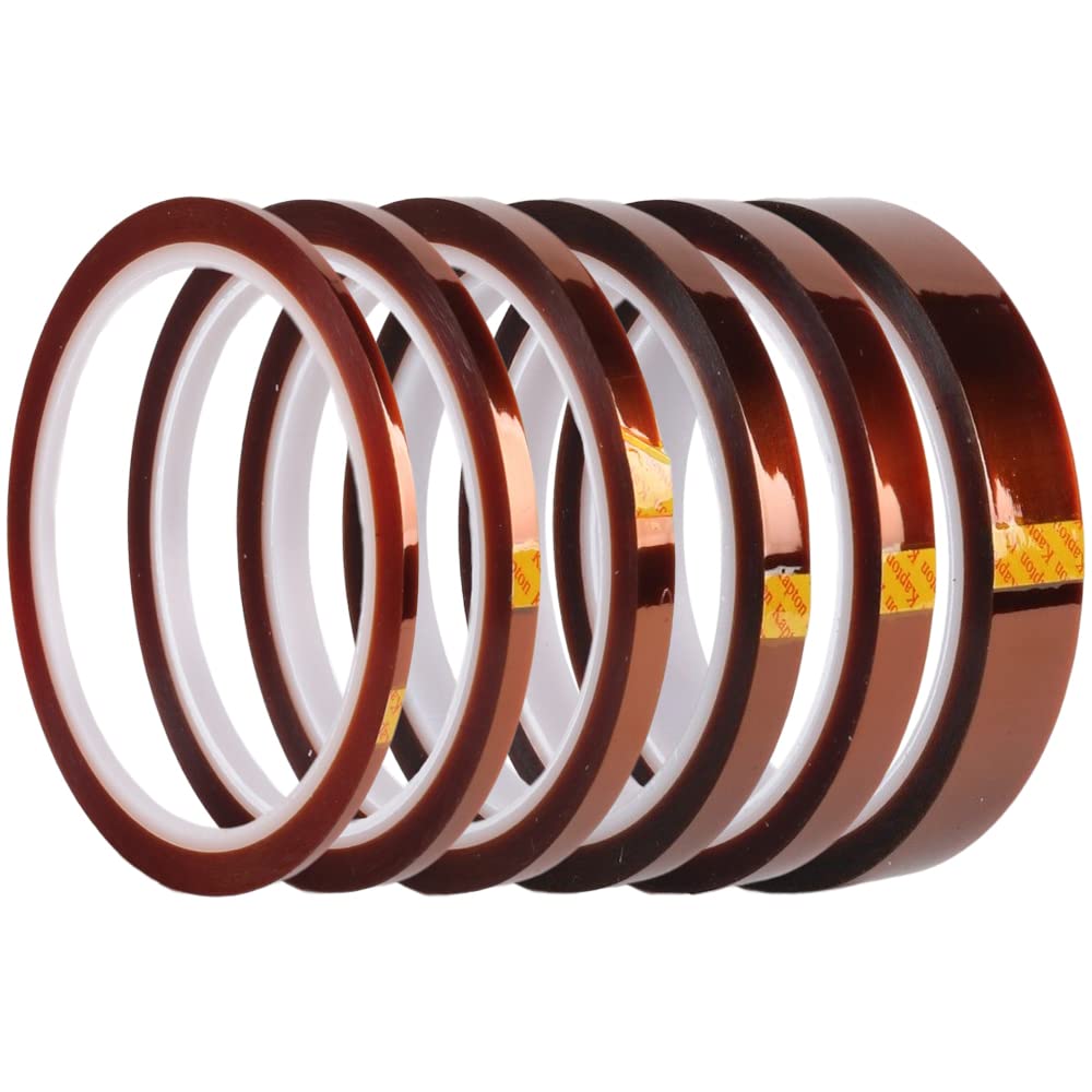・サイズ:幅4mm、6mm、8mm、10mm、12mm、20mm(各1個ずつ計6個セット) ・長さ:33m ・耐熱温度:長時間220℃ ・素材:ポリイミド ・特性:絶縁性、耐酸性、耐アルカリ性、耐摩耗性、高粘着性、低電気分解性、寸法安定性