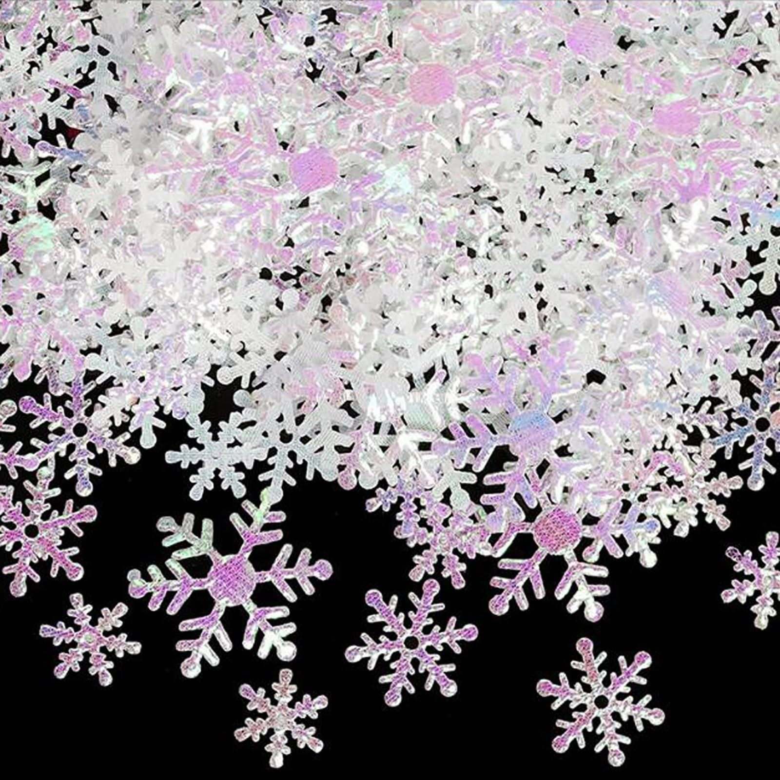 Rakuten - デコパーツ 雪の結晶 スノーフレーク 手芸材料 クリスマス 冬 飾り付け プラスチック 800枚セット 直径1.5cm 2cm 3cm 単面塗装 キラキラ 飾り 店舗装飾