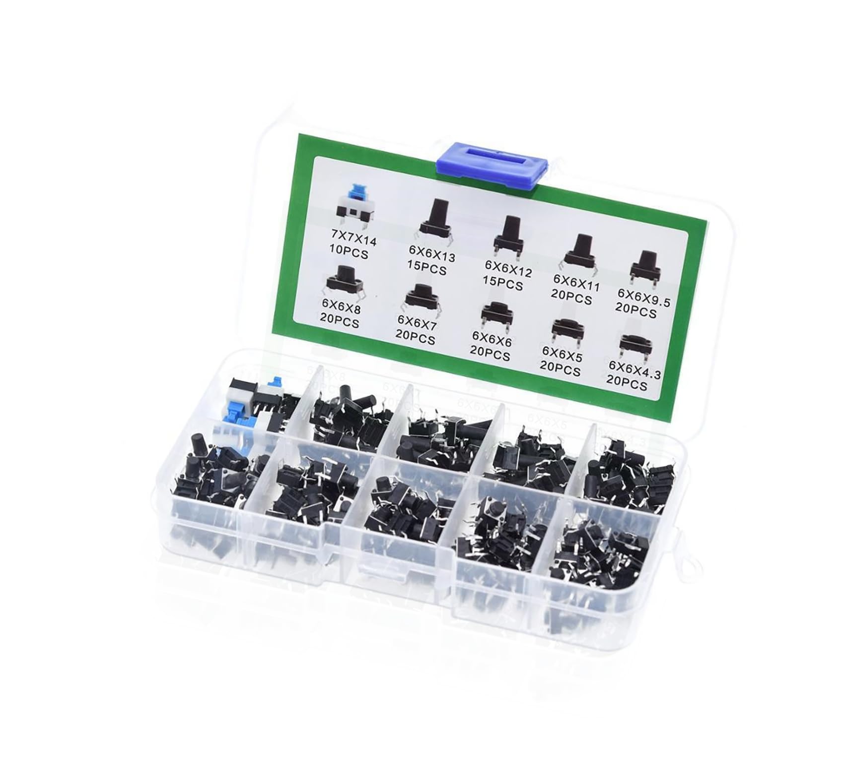 押しボタンスイッチ 4ピン 180個 セット ケース付き 10種類 瞬間接触 電子部品 12V...