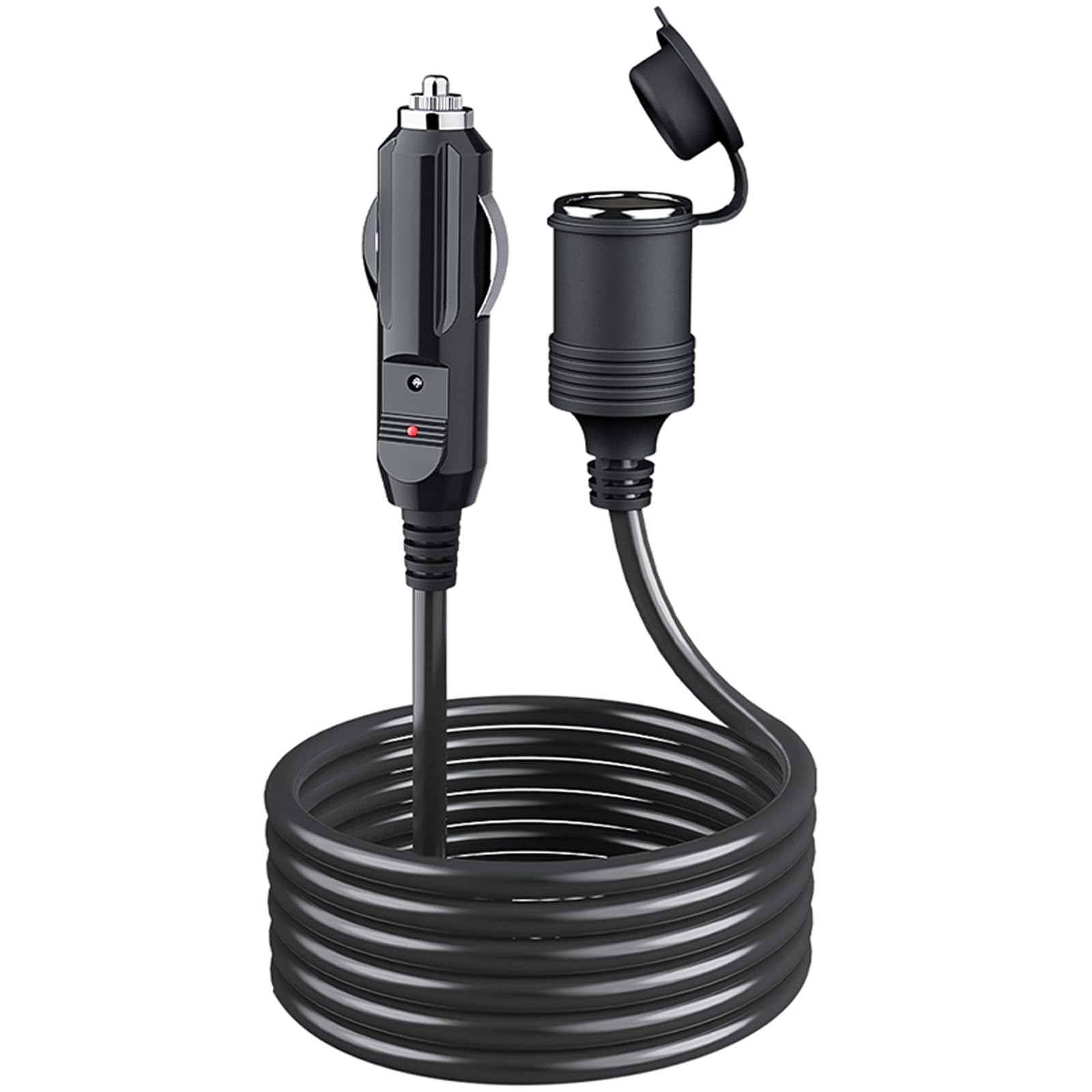 Rakuten - シガーソケット 延長ケーブル 3m 12V 24V 兼用 ブラック キャップ付き パイロットランプ内蔵 ヒューズ 15A 100W 電源延長コード