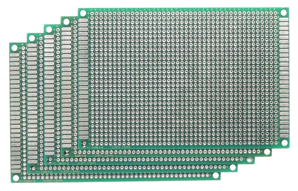 ユニバーサル基板 両面スルーホール ガラスエポキシ 2.54mmピッチ 8×12cm 5枚セット 電子工作 パーツ 基材FR-4 難燃性 耐熱性 低伝導率 基材厚1.6mm 穴径1mm ランド1.7mm はんだレベラー仕上げ