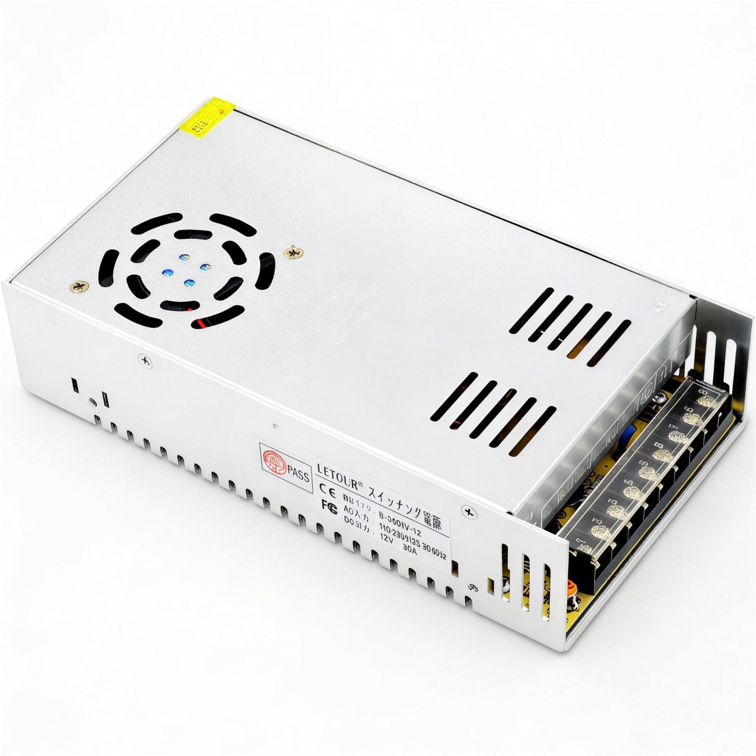 直流安定化電源 12V 30A 360W スイッチング電源 AC DCコンバーター 電源装置 放熱ファン付き 過負荷電圧遮断 安全保…