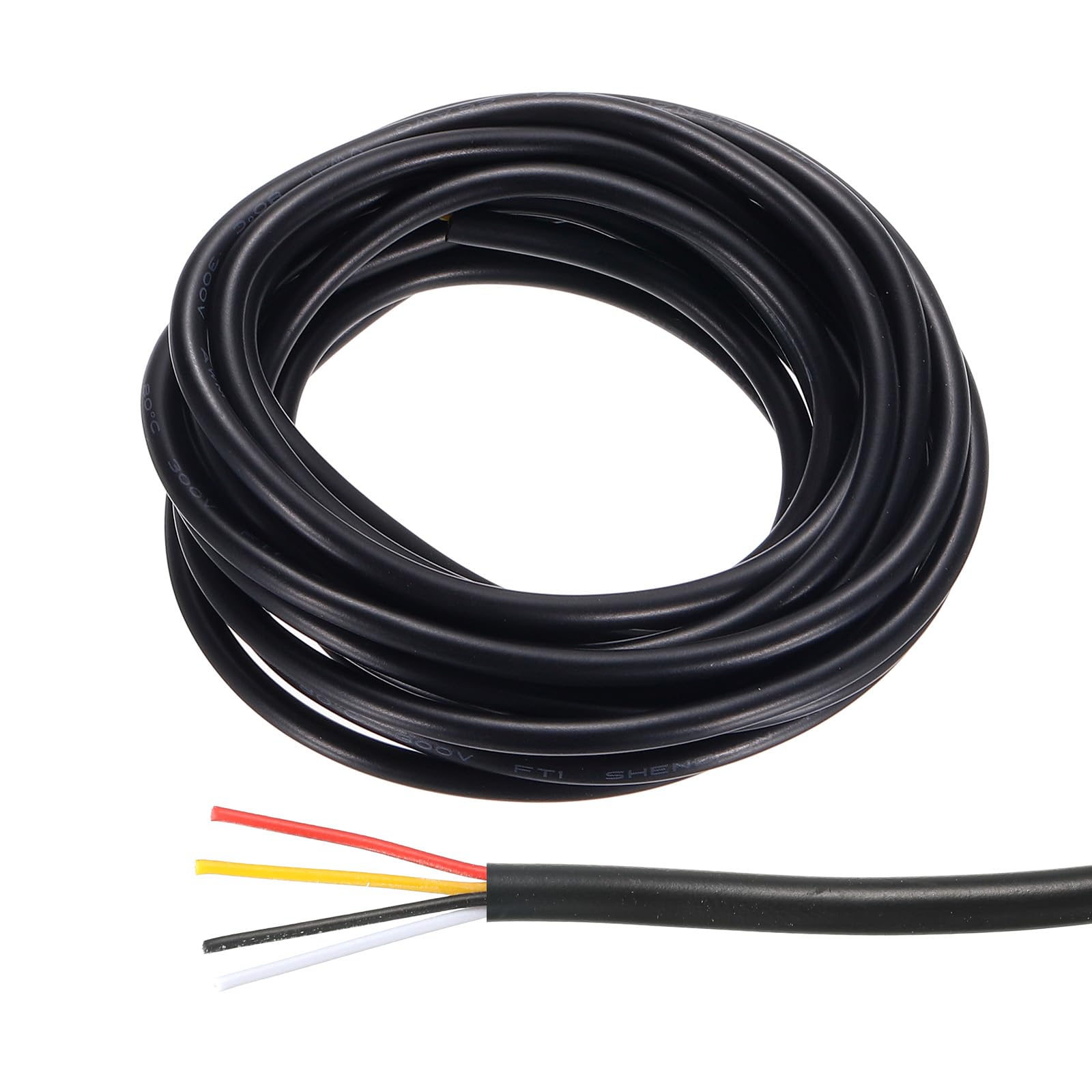 電源ケーブル 4芯 26AWG 3m 銅線 PVC 絶縁 耐熱 電子工作 配線 修理 交換 リード線 延長用 LEDランプワイヤー 黒 定格電圧300V 定格温度80℃ 外径3.5mm 錫メッキ 難燃 防水 耐久性 低抵抗 導電性