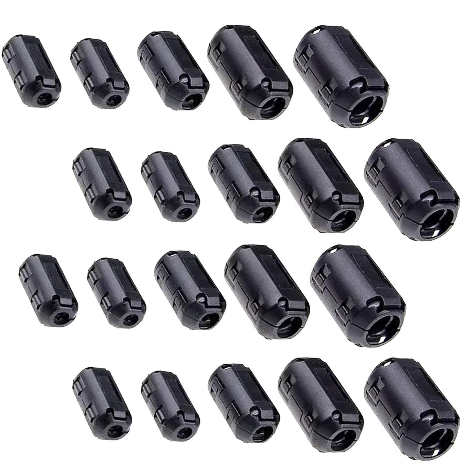 フェライトコア セット 20個 ノイズフィルター パッチンコア ヒンジ式 ブラック 3.5mm 5mm 7mm 9mm 13mm 電源線 高周波 ノイズ除去