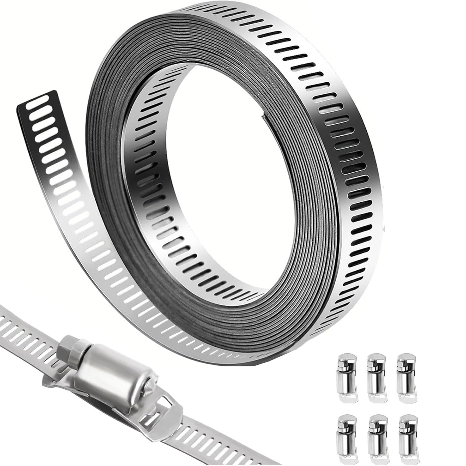 ・素材:304ステンレススチール ・ベルト長さ:2.5M ・ベルト幅:12.7mm ・留め具数:8個