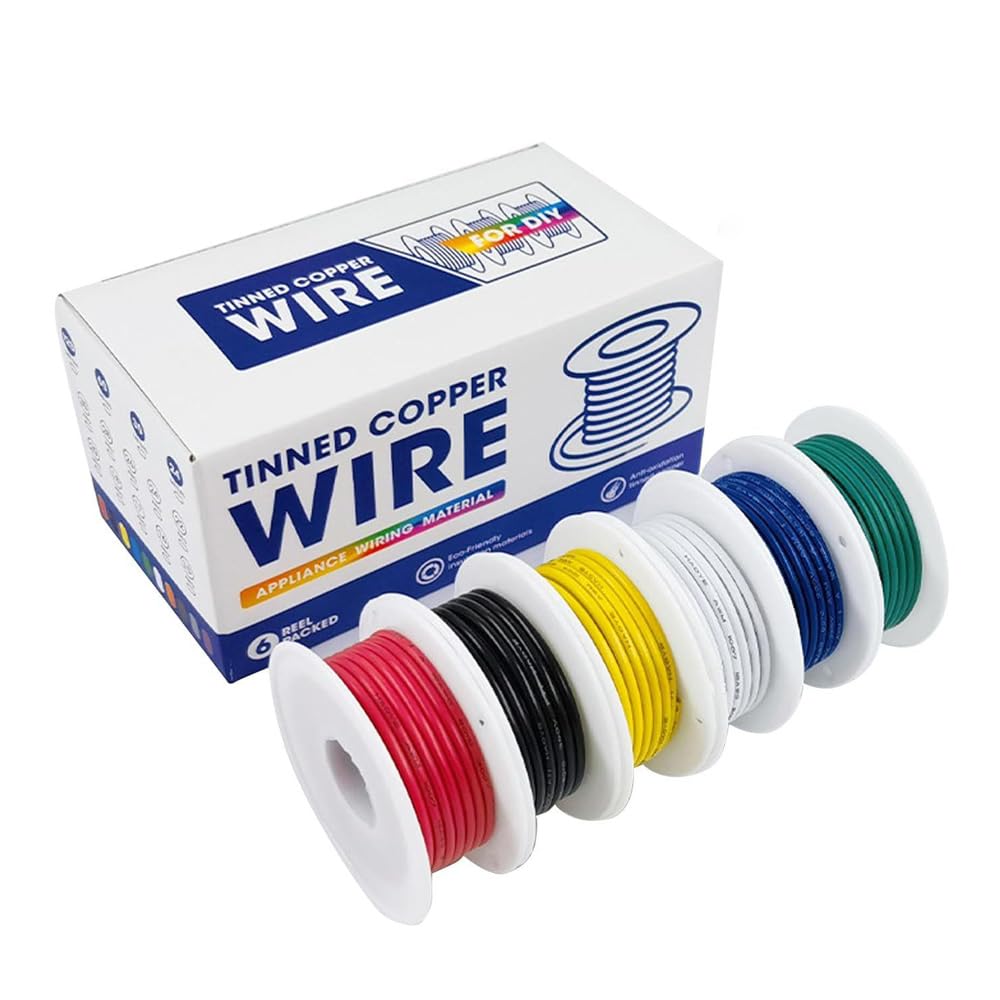 ・規格:18AWG ・全長:30m(6色×各5m) ・外径:約2.1mm ・断面積:0.52mm ・定格電圧:300V ・素材:PVC(被覆)、錫メッキ銅線(芯線) ・構造:撚り線