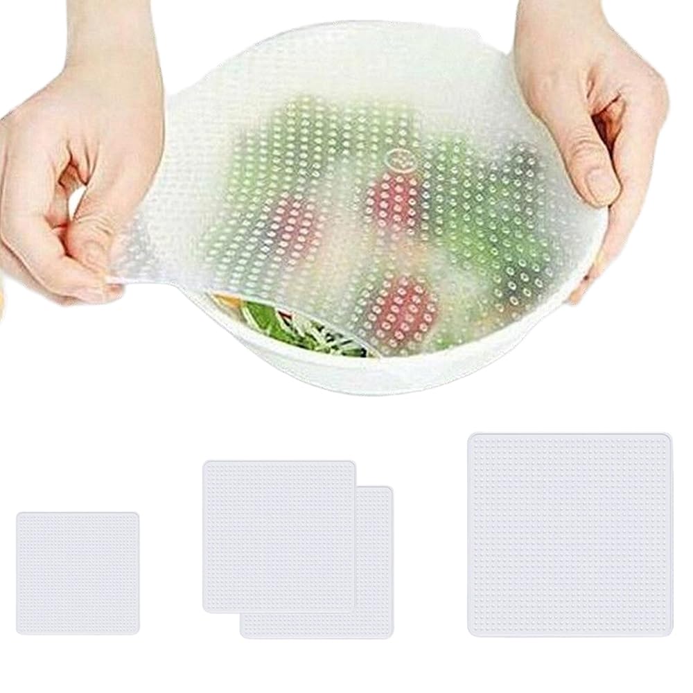Rakuten - シリコンラップ 4枚セット 蓋 10cm 15cm 20cm 繰り返し使える 密封保存 耐冷耐熱 食品保存用 透明