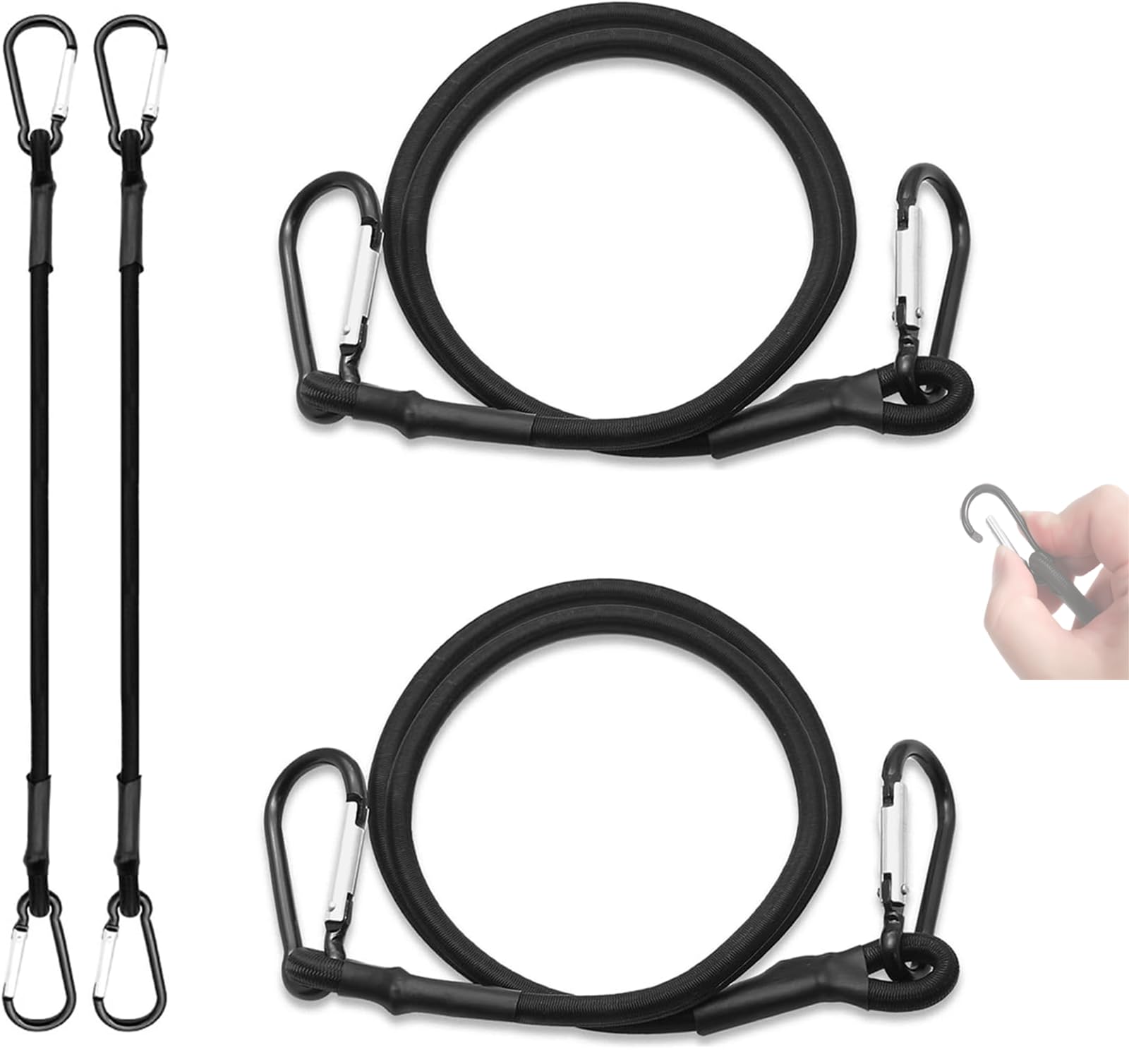 ゴムバンド 荷物固定ベルト 弾性ロープ フック付き アルミニウム製カラビナ付き 荷...