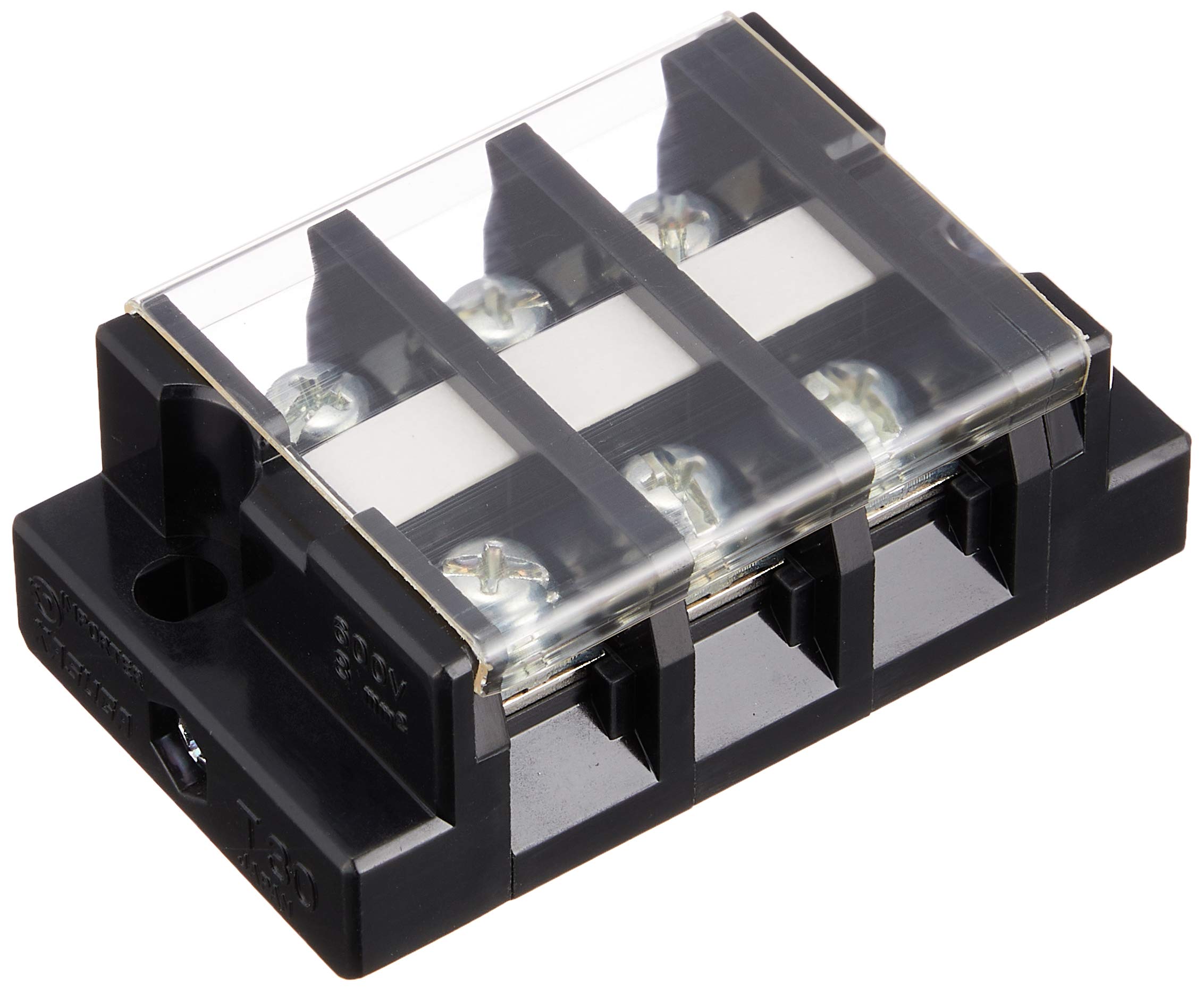 端子台 3極 600V-50A 76×45×29mm 115g 端子ねじM5 商用周波耐電圧2500V インパルス耐電圧6000V 適合電線3.5-8平方ミリメートル 本体フェノール カバーポリカーボネート 組み立て式 電子部品 配線器具