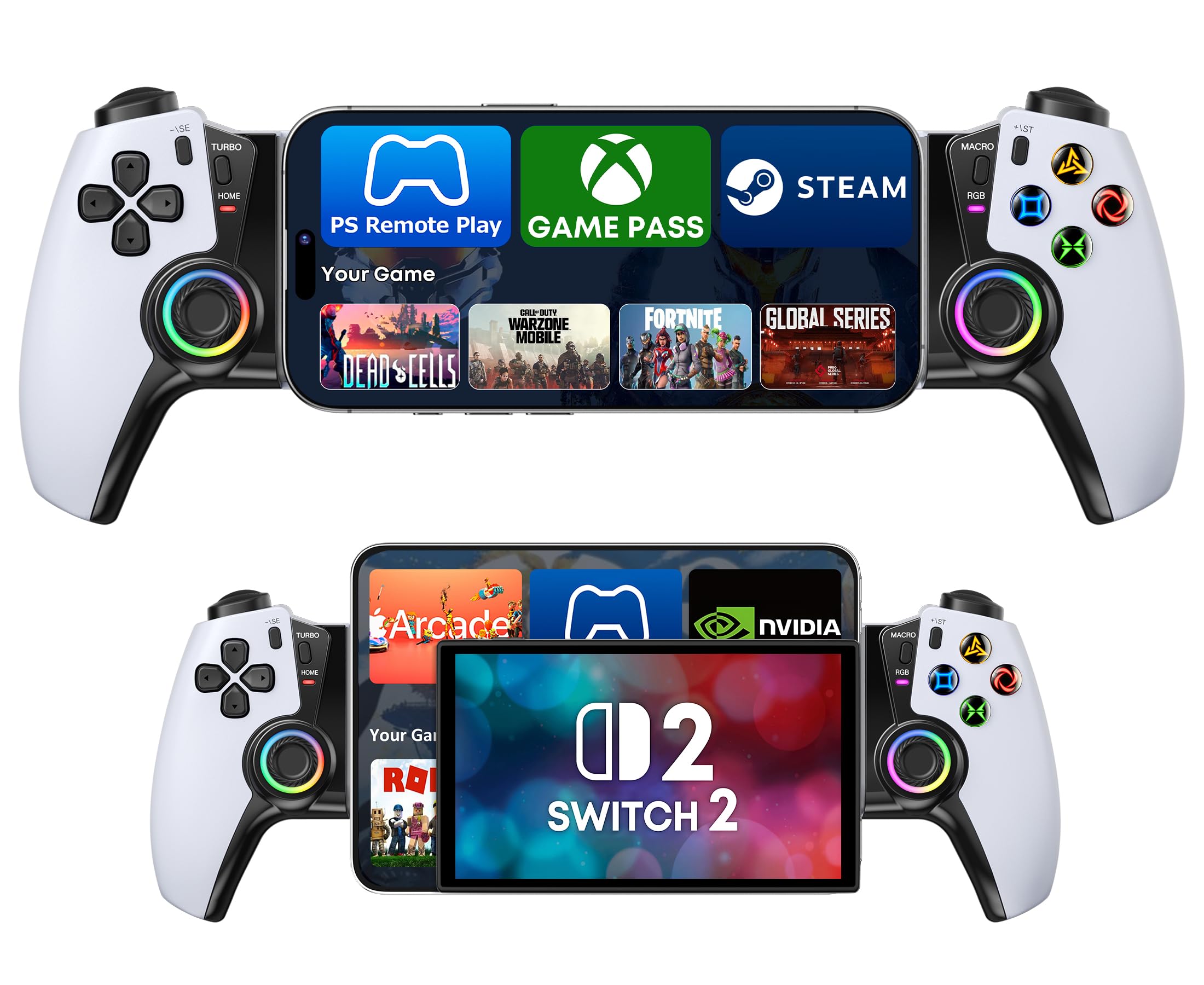 スマホコントローラー ゲームパッド 有線 無線 接続対応 多機種対応 ゲーム用コントローラー 連射機能搭載 高感度ボタン 人間工学設計 快適操作 グリップ力向上 ゲームアクセサリー 周辺