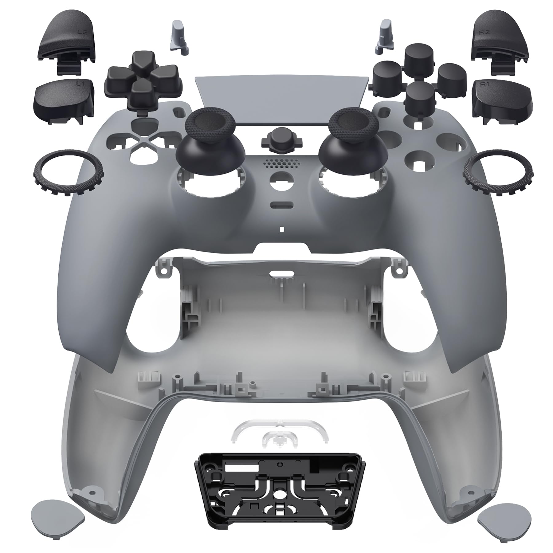 Rakuten - ゲームコントローラー用 交換シェルセット カバー ボタン タッチパッド付き カスタムパーツ ブラック フロントハウジングシェル フルセット ABSプラスチック製