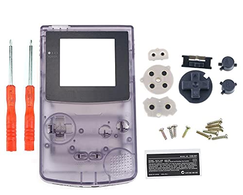 ゲームボーイカラー 交換用シェル 修理部品キット ボタン ネジ ステッカー付き 改造 着せ替えケース クリスタル パープル