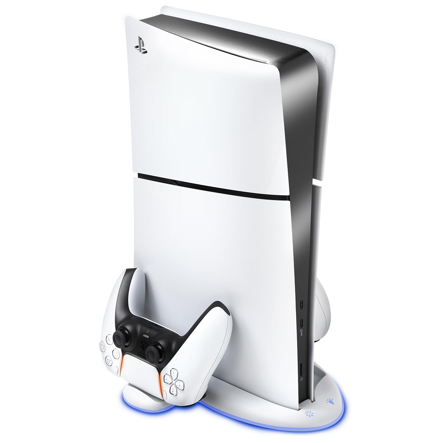 ・対応機種:PlayStation 5 Slim (CFI-2000モデル) デジタル・エディション / ディスク・ドライブ搭載版 ・非対応機種:PlayStation 5 初期モデル (CFI-1000番台)、PlayStation 5 Pro ・機能:縦置きスタンド機能、冷却ファン機能 (3段階風速調整)、コントローラー充電機能 (2台同時、LEDインジケーター付き)、RGB LEDライト機能 (9モード) ・付属品:Type-C to Cケーブル、本体固定用ネジ