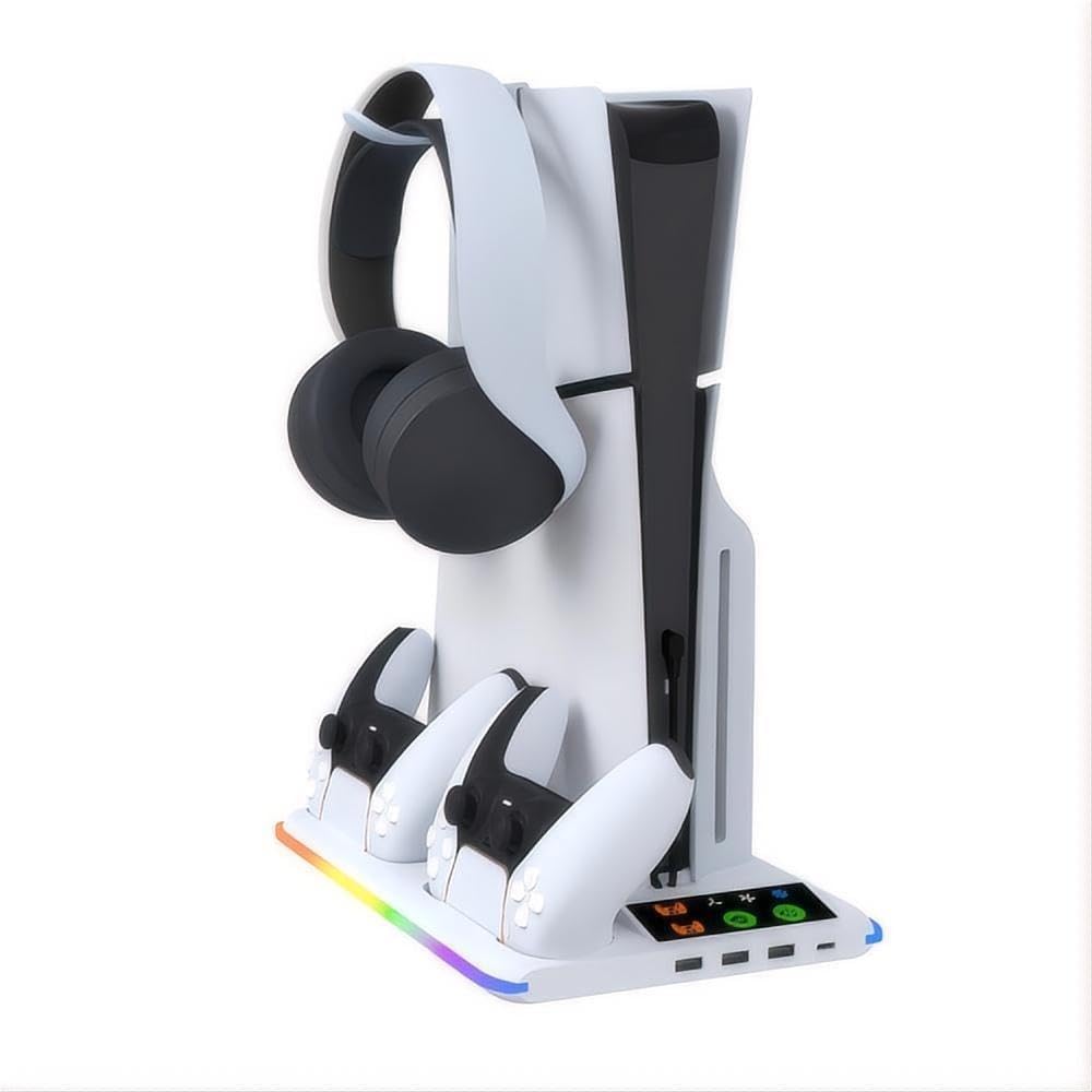ゲーム機用 冷却スタンド 縦置きスタンド 冷却ファン付き 4ポート USB給電 コントローラー充電器 LEDライト付き スタンド 拡張ポート 冷却台 ゲーム機アクセサリー 3段階風量調節 RGBライト