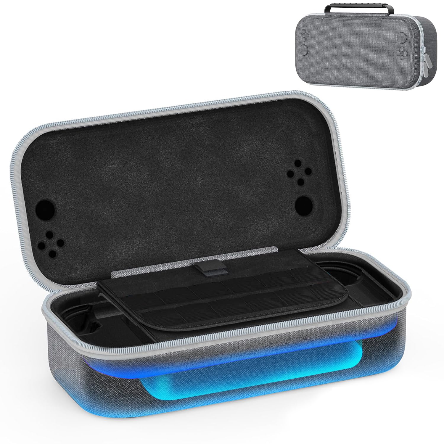 ・対応機種:Switch 2 (2025) ・セット内容:キャリングケース×1、ガラススクリーンプロテクター×2、ジョイスティックロッカーキャップ×8、ポートダストプラグ×8 ・収納容量:ゲームカードポケット×12 ・素材(外装):高密度EVAシェル ・素材(内装):クリスタルフリース ・素材(プロテクター):硬度9H日本製AGCガラス ・スクリーンプロテクター仕様:透過率99.2%、色精度97.12%、傷防止、汗防止、指紋防止、防爆性能 ・機能:耐衝撃性、耐落下性、耐水性、マジックテープ固定、防塵、防滴